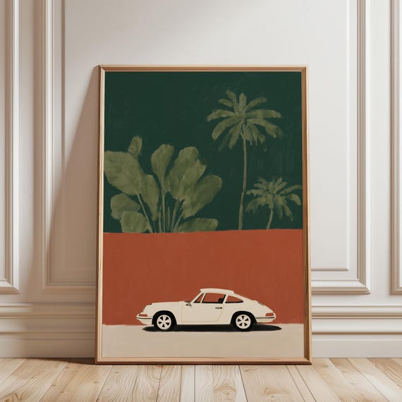 Vintage Porsche 911 Wall Art Print, Retro Sports Car Printable, Mid Century Modern Automotive Decor (Instant Download)