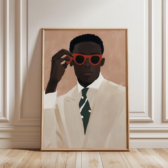 Afrohemian decor Chic Fashion Portrait Illustration, Mid-Century Modern Wall Art (Digital Download) 218