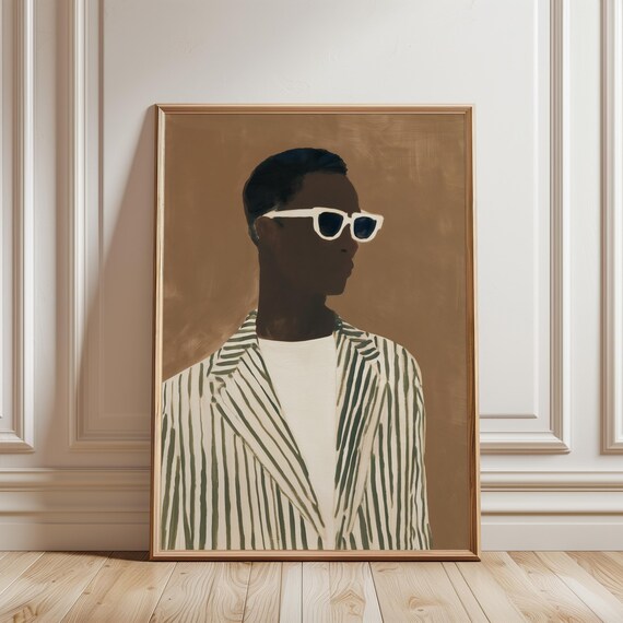 Stylized Portrait of Fashionable Man in Sunglasses, Modern Mid-Century Art (Digital Download) 477