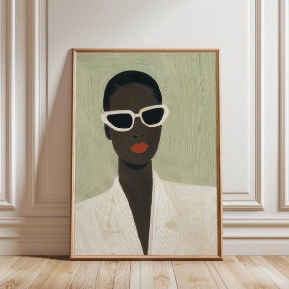 Chic Mid-Century Modern Portrait of Stylish Black Woman in Sunglasses (Digital Download) 499
