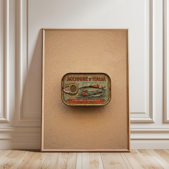 Vintage Italian Canned Fish Label Art, Retro Amalfi Coast Print, Mediterranean Wall Decor, Farmhouse Kitchen Decor, Printable Download 115