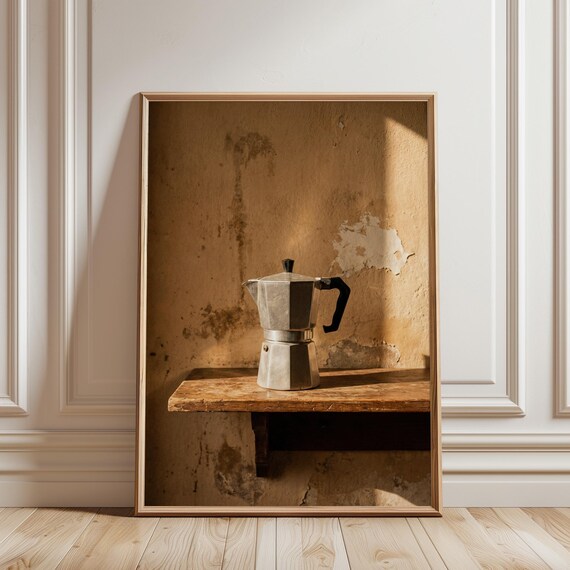 Moka Pot Wall Art – Italian Espresso Coffee Kitchen Decor (Digital Download)