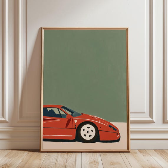Ferrari F40 Wall Art Printable - Red F40 Car Print, Retro Painting Superca (Instant Download)