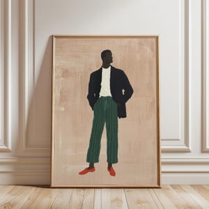 Illustrazione di moda di metà secolo di un uomo nero, elegante sprezzatura, afrocentrica (download digitale) 220