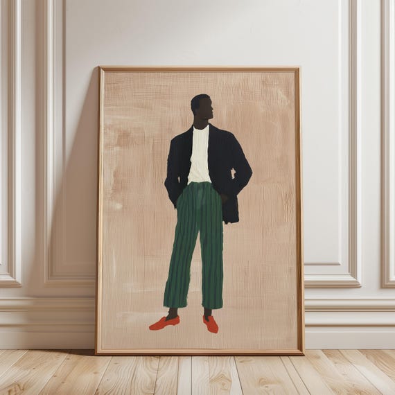 Black Man Art Mid-Century Fashion Illustration, Stylish Sprezzatura, Afrocentric (Digital Download) 220