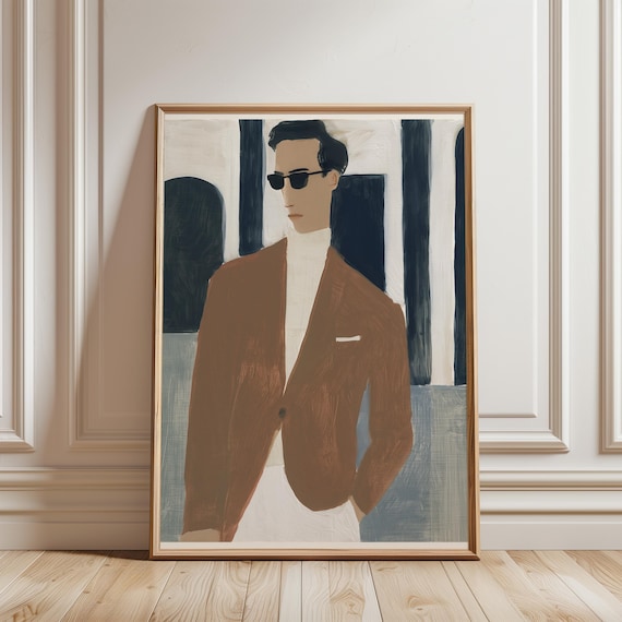 Gouache Portrait of Sprezzatura Man in Brown Blazer, Fashion Art (Digital Download) 228