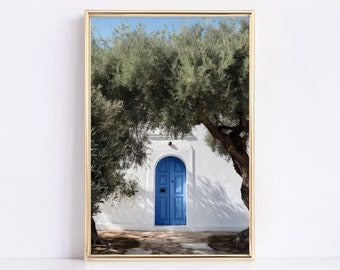 Mediterranean Blue Door Art Print | Olive Tree Decor (Printable)