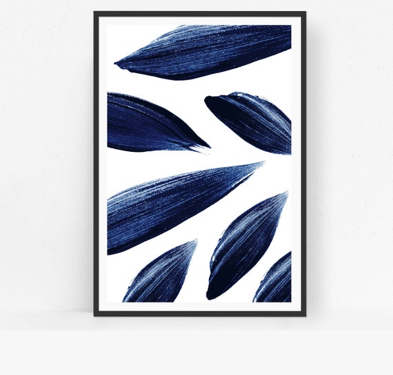 Watercolor Strokes, Blue Abstract, Printable Wall Art, Digital Download, Modern abstract, Aesthetic Room Decor, Painting, Navy Blue Poster
