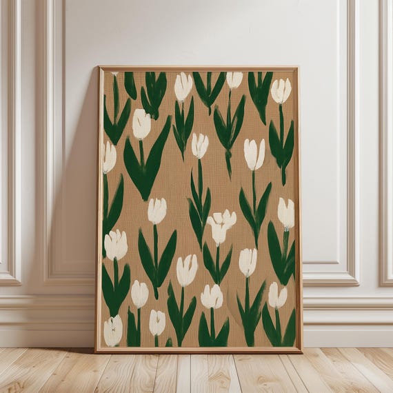 Gouache Tulip Field Art Print, Vintage Cottagecore Wall Decor (Digital Download) 279