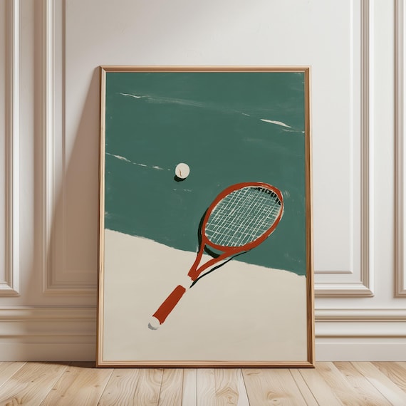Tennis Racket Wall Art Print - Vintage Sports Poster, Retro Tennis Court Decor, Athletic Minimalist Printable Wall Art (Digital Download)