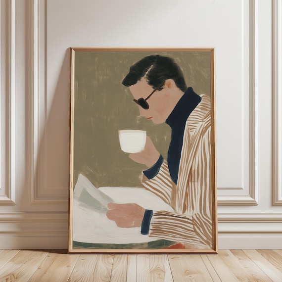 Sprezzatura Man Drinking Coffee, Mid-Century Retro Fashion Illustration Art (Digital Download) 459