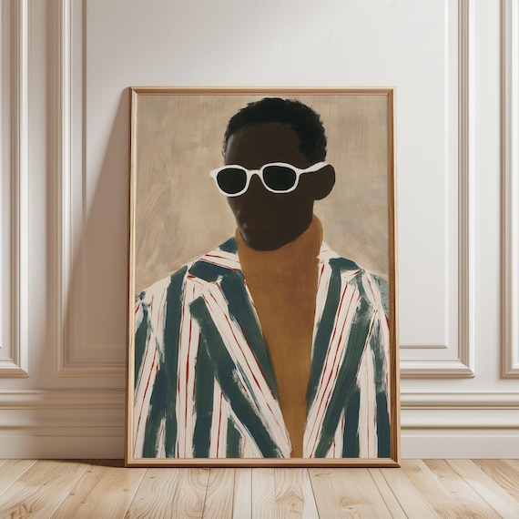 Modern Gouache Portrait of Stylish Black Man in Retro Sunglasses (Digital Download) 407