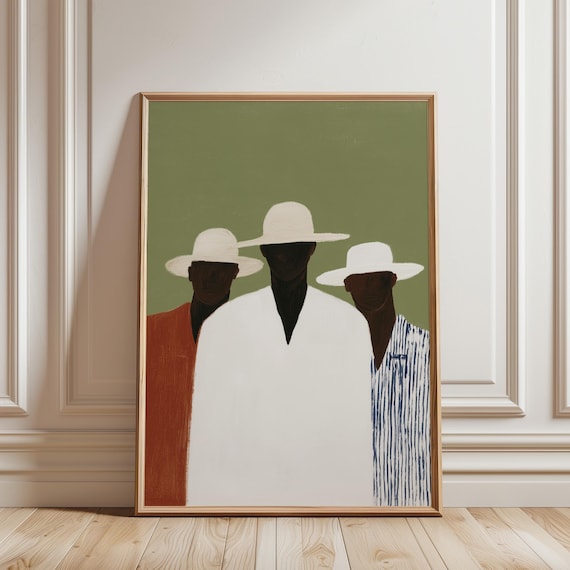 Black Men Wall Art Print, Afrocentric Portrait Artwork, Sage Green Decor (Digital Download)