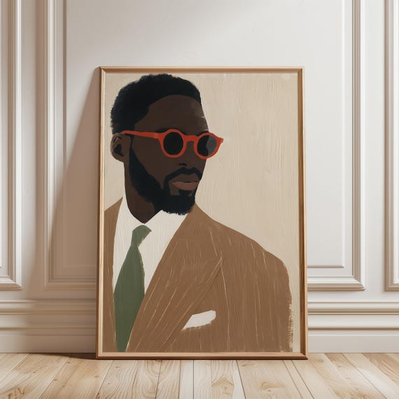 Black Man in Suit Modern Retro Fashion Portrait, Afrohemian decor (Digital Download) 221