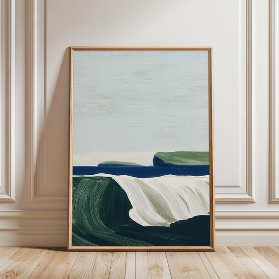 Serene Coastal Wave Painting, Moody Summer Decor Art Print (Digital Download) 685