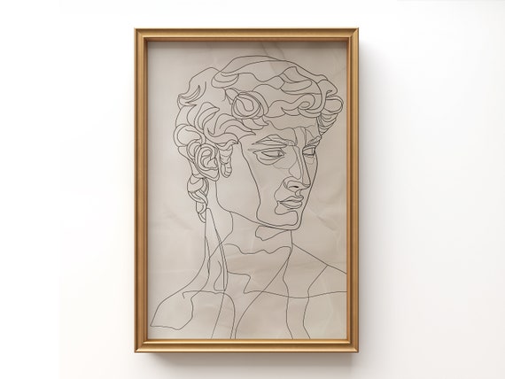 David Statue Minimalist Line Art | Rome statue | Subtle Modern Room Decor, Print David | Wall Decor | Greek mythology | Ancient Greece art.