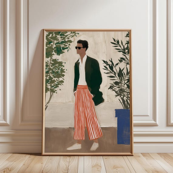 Stylish Sprezzatura Man Portrait, Modern Gouache Fashion Art (Digital Download) 226