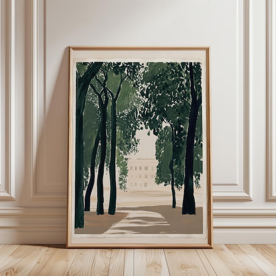 Atmospheric Gouache Painting of Path and Classical Building in Mist (Digital Download) 291