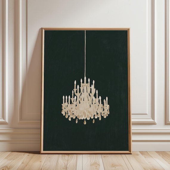 Chandelier Wall Art Print, Opera Aesthetic, Dark Green Decor (Digital Download)