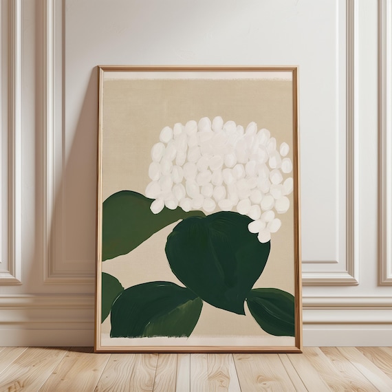 White Hydrangea Blooms, Modern Botanical Wall Art, Cottagecore Farmhouse Decor (Digital Download) 256
