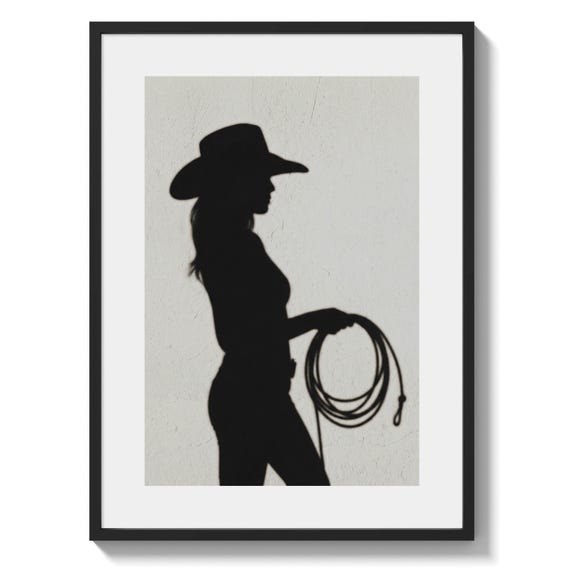 Cowgirl Wall Art - Trendy Boho Decor Shadow Print Poster | Minimalist Western Printable