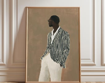 Stylish Sprezzatura Black Man Gouache Illustration, Modern Fashion Art (Digital Download) 457
