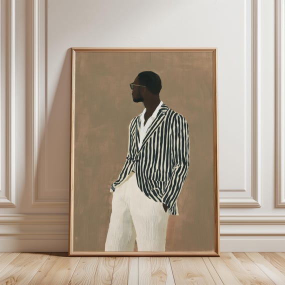 Stylish Sprezzatura Black Man Gouache Illustration, Modern Fashion Art (Digital Download) 457