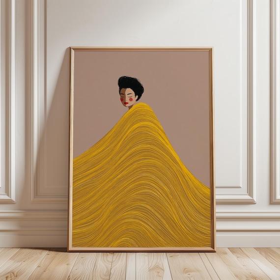 Minimalist Portrait of Woman with Mustard Cloak, Modern Wall Art Decor (Digital Download) 586