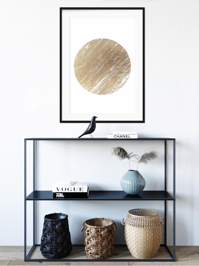 Gold Round Wall Art Aesthetic Room Decor Abstract Art Print Etsy