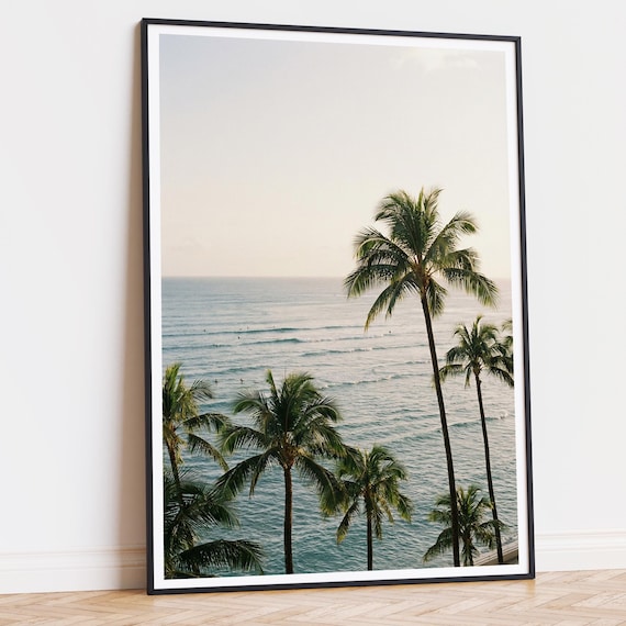Palm Tree Ocean Print, Coastal Wall Decor, Tropical Seascape Photography (Instant Download)