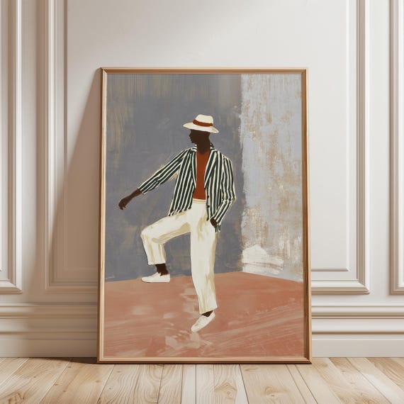 Chic Modern Black Man Portrait in Straw Hat, Fashion Print (Digital Download) 304