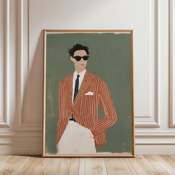 Retro Chic Man Portrait, Mid-Century Modern Gentleman Painting (Digital Download) 273