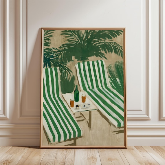 Retro Coastal Lounge Chairs Painting, Tropical Resort Wall Art (Digital Download) 285