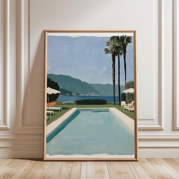 Lake Como Poolside Serenity, Summer Decor with Palm Trees (Digital Download) 714
