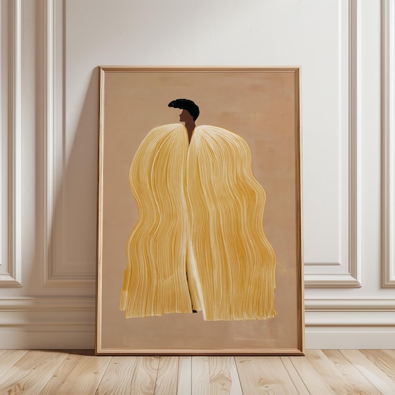 Minimalist Fashion Art, Woman with Golden Fringe Coat Illustration (Digital Download) 530