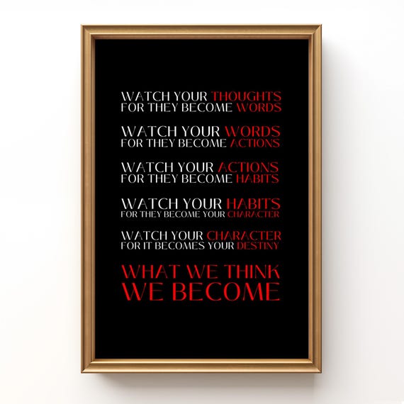 Motivational Typography Print, 'What We Think' Quote, Office Decor (Digital Download)