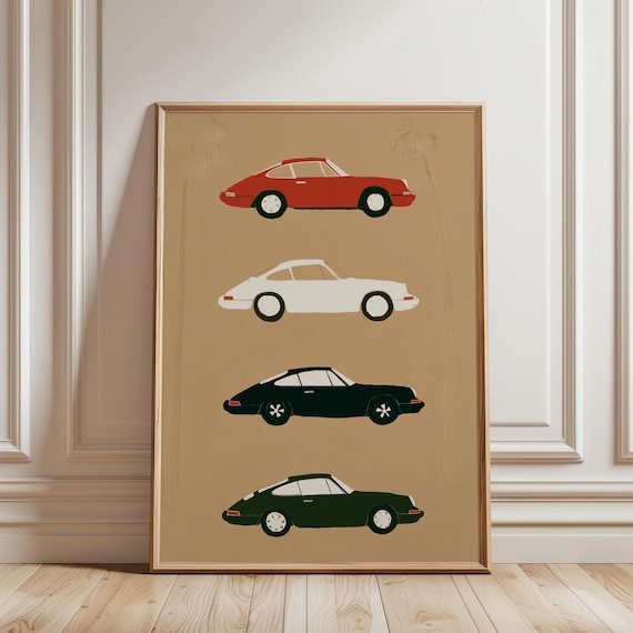 Porsche 911 Wall Art Print, Retro Motorsport, Garage Decor (Instant Download)