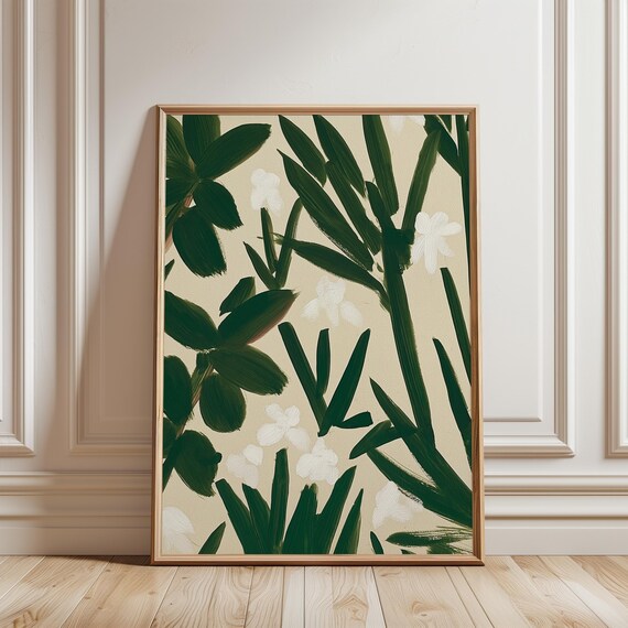 Spring Botanical Art with Green Leaves and White Blossoms (Digital Download) 240