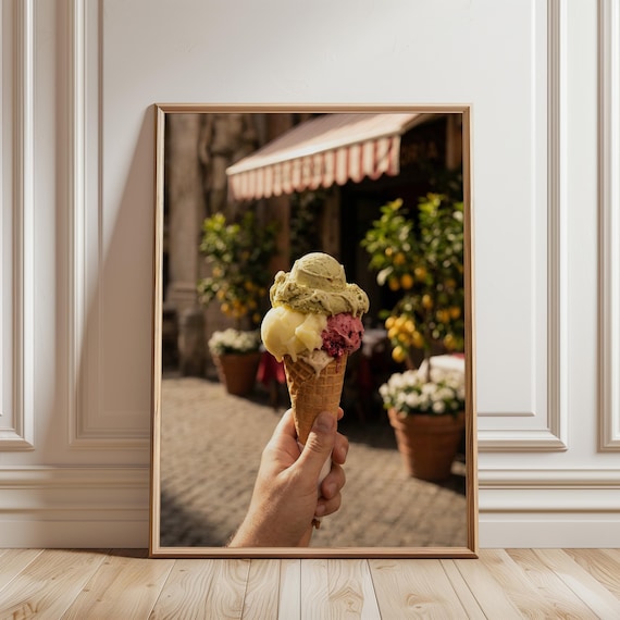 Italian Summer Gelato Printable - Amalfi Coast Art, Mediterranean Lifestyle Decor, Rustic Cafe Scene, Earthy Summer Digital Download 105