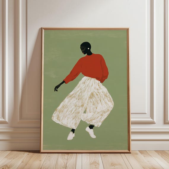 Black Woman Dancing Wall Art Print, Afrocentric Figure Art, Living Room Decor (Digital Download)