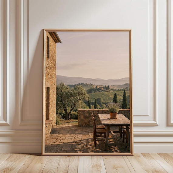 Rustic Terrace Landscape Print, Mediterranean Summer Decor for Home (Digital Download) 742