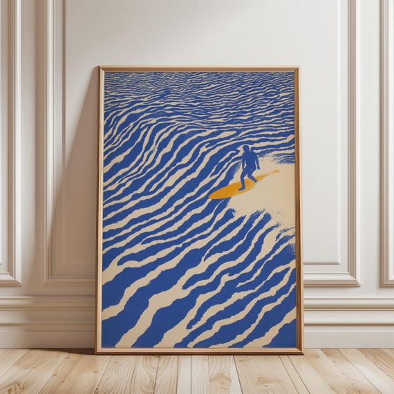 Retro Surfing Illustration, Vintage Coastal Summer Decor Art (Digital Download) 625