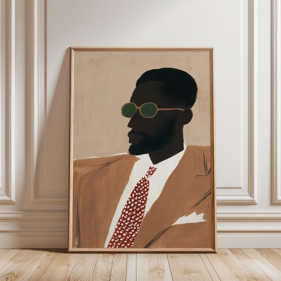 Stylized Portrait of a Black Man in Suit, Modern Summer Decor Art (Digital Download) 617