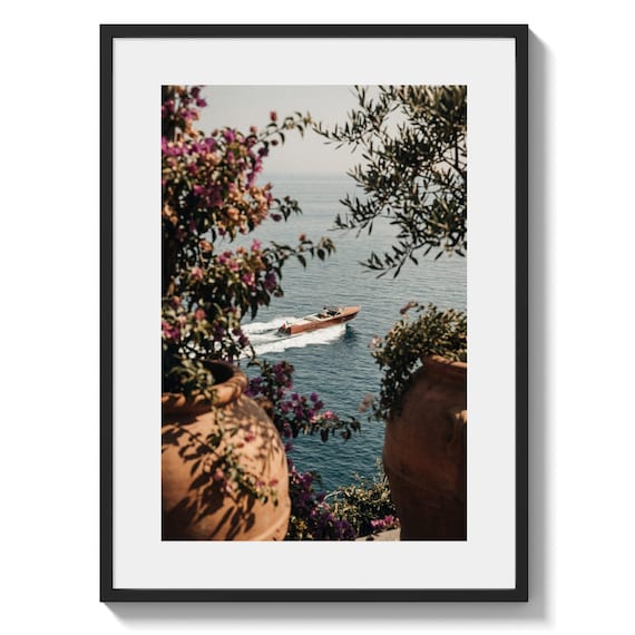 Riva Speedboat Print – Italian Riviera Wall Art, Mediterranean Coastal Decor, Amalfi Coast Old Money Aesthetic (Digital Download)