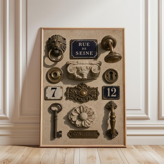 Vintage French Door Hardware Collage, Rustic Parisian Farmhouse Art (Digital Download) 746