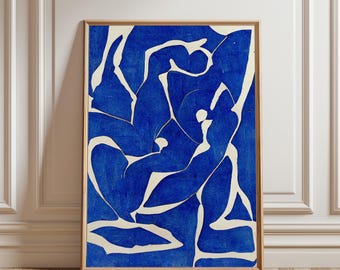 Indigo Blue Abstract Art Print – Matisse Style, Modern Home (Digital Download)
