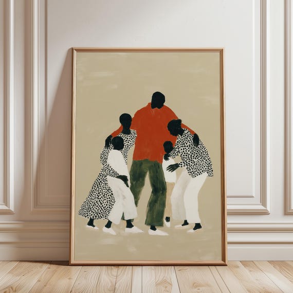Black Family Wall Art Print, Afrocentric Family Artwork, Living Room Decor (Digital Download)