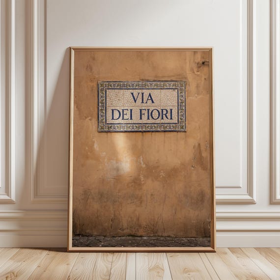 Vintage Italian Street Sign Print - Rustic "VIA DEI FIORI", Mediterranean Farmhouse Decor, Cozy Amalfi Coast Wall Art, Instant Download 114