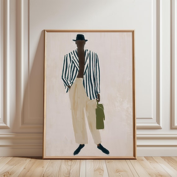 Minimalist Black Male Figure Art, Modern Sprezzatura Fashion Illustration(Digital Download) 480