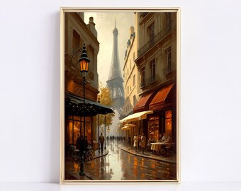 Antique Paris Prints | Vintage Oil painting of the Eiffel Tower in Paris | Cityscape Painting | Moody vibe | Haussmannian | PRINTABLE.